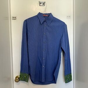 Paul Smith Men's Blue long sleeve dress shirt, small, blue with green stripes